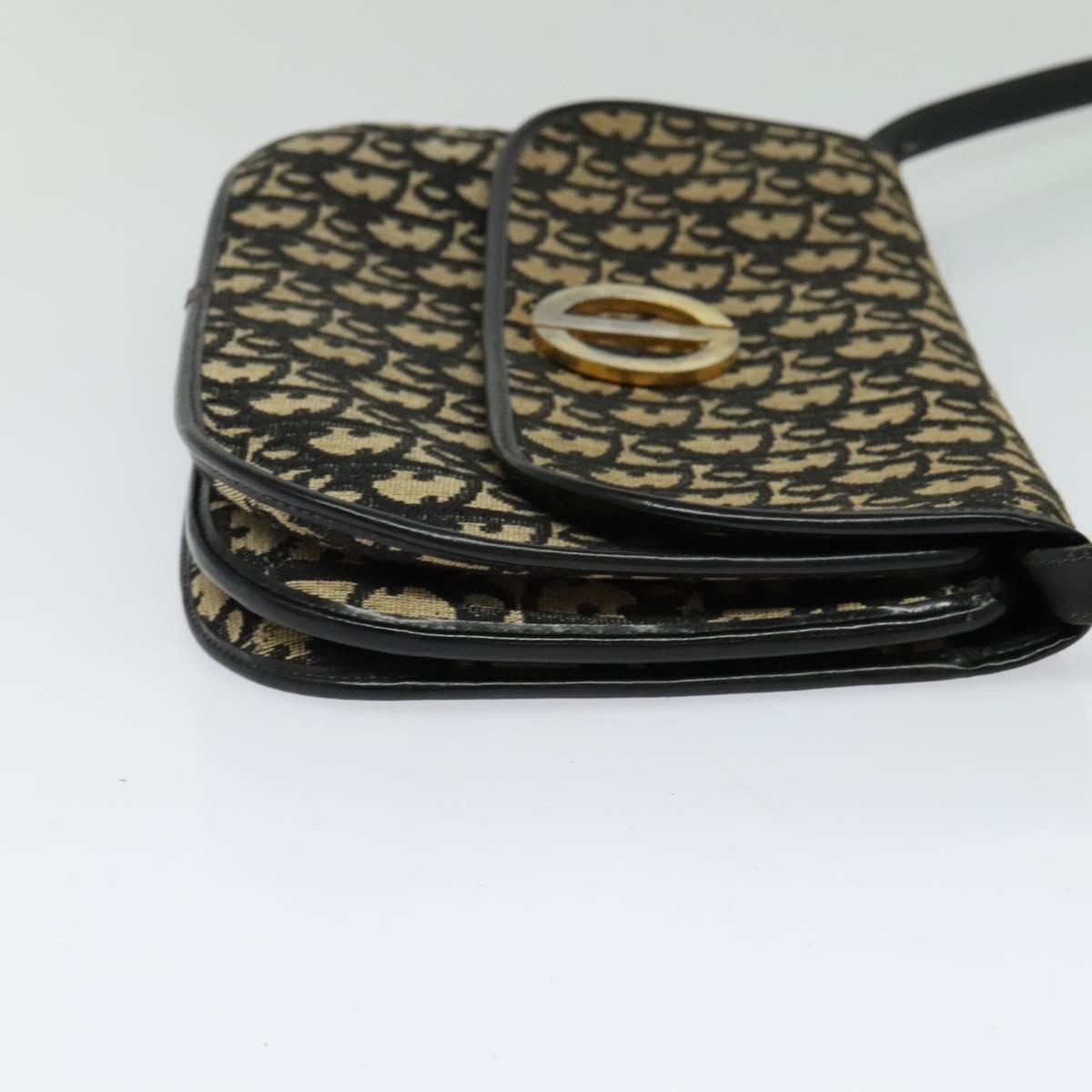 Christian Dior Trotter Canvas Shoulder Bag Navy Gold Auth BD2210