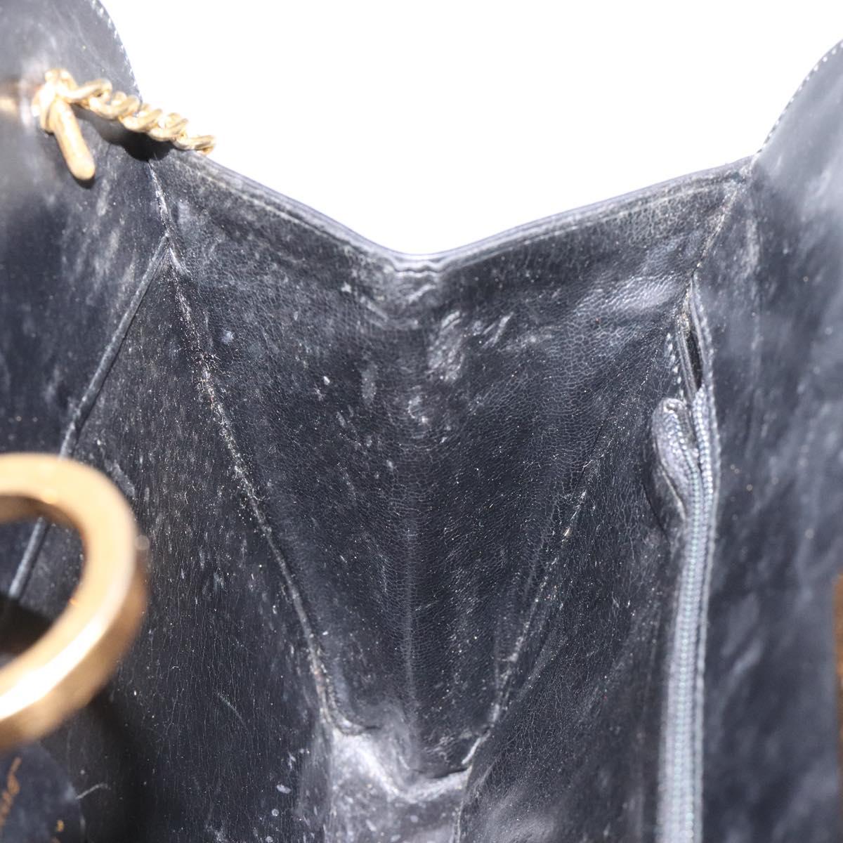 Salvatore Ferragamo Gancini Chain Shoulder Bag Leather Black Gold Auth BD223