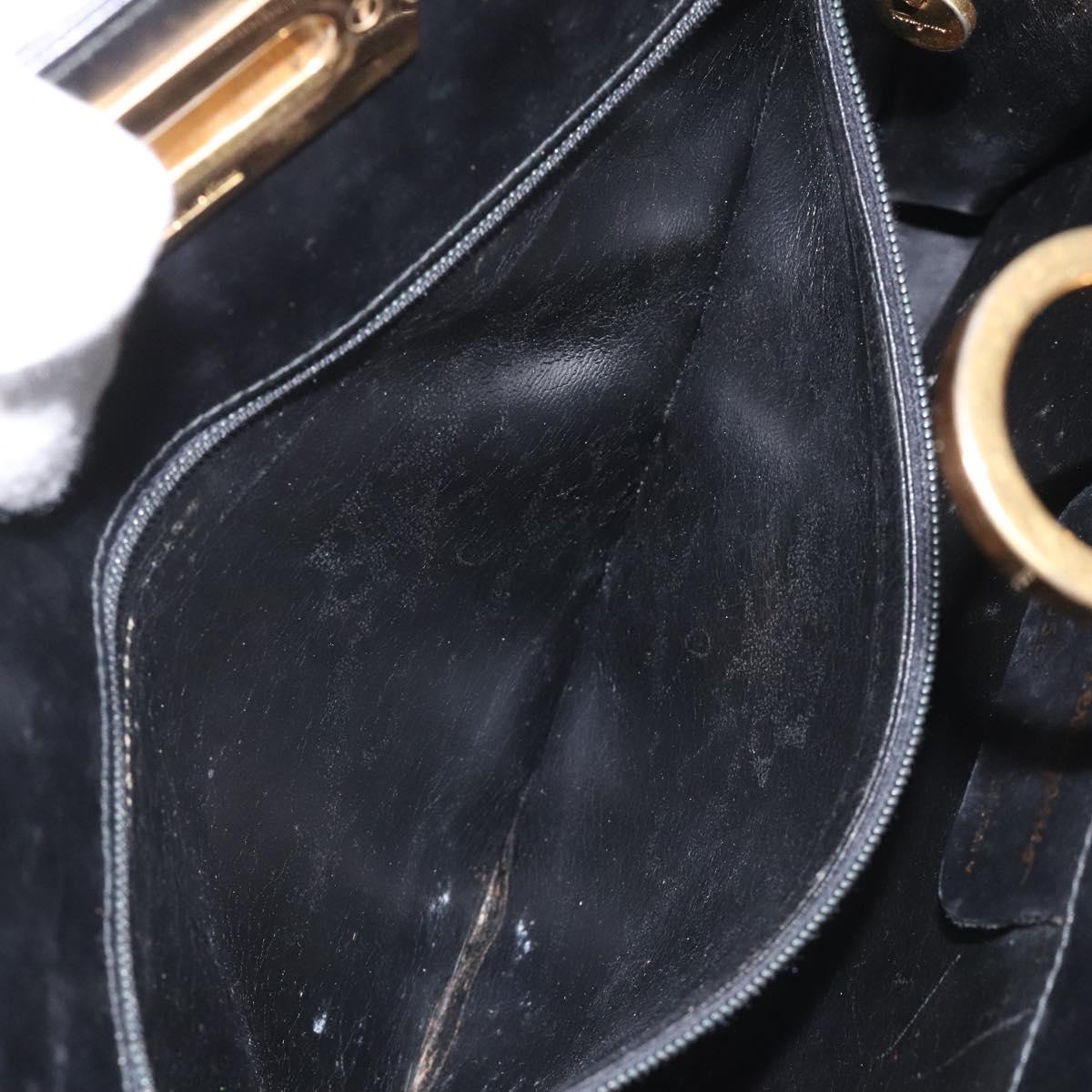 Salvatore Ferragamo Gancini Chain Shoulder Bag Leather Black Gold Auth BD223