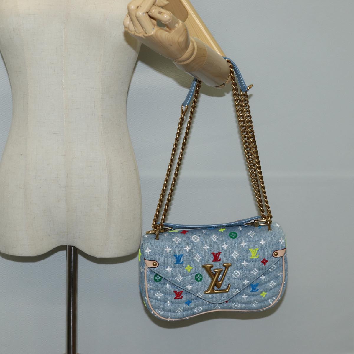LOUIS VUITTON New Wave Chain Bag MM Hand Bag Light Blue M53692 LV Auth BD2243SM
