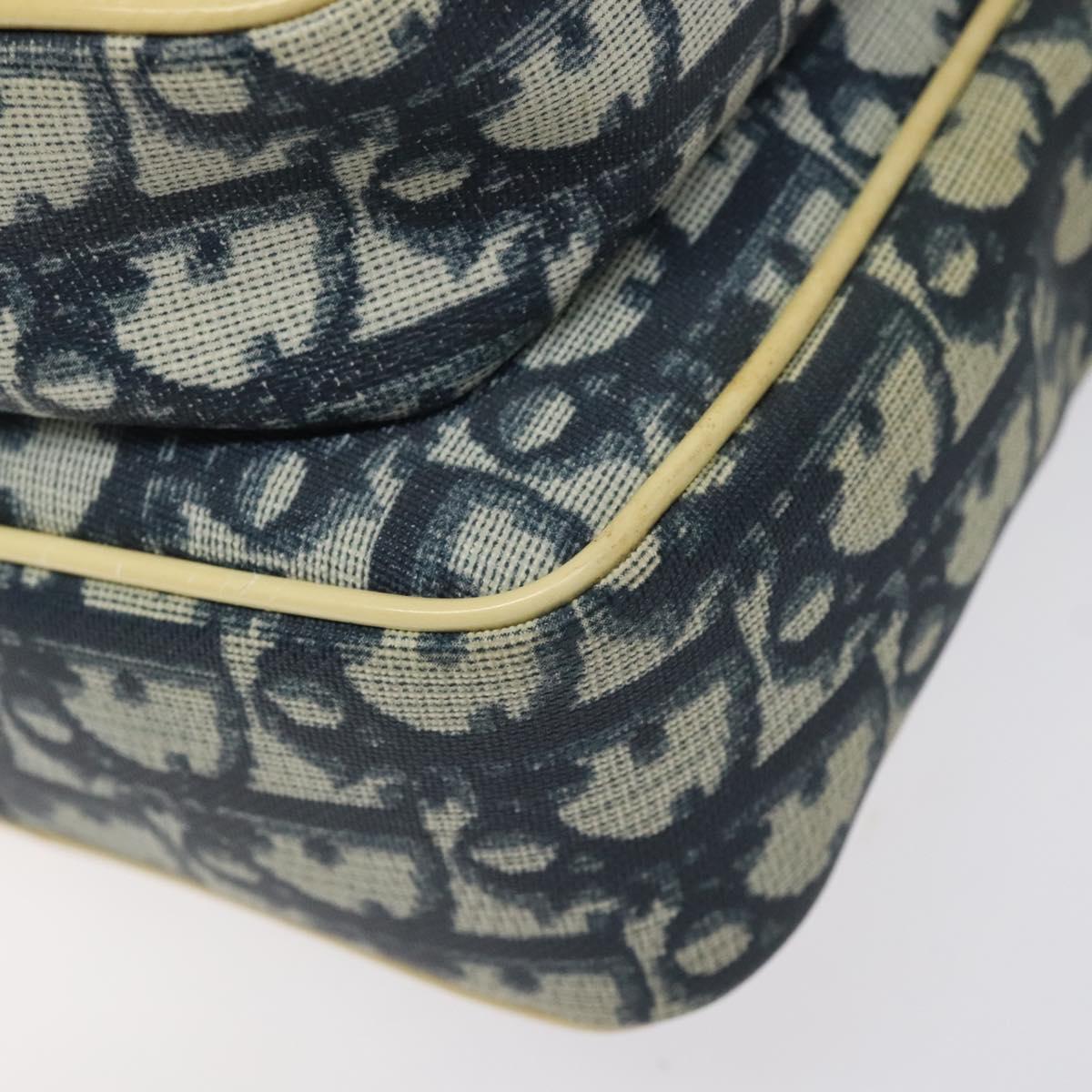 Christian Dior Trotter Canvas Shoulder Bag Navy Gold Auth BD2276