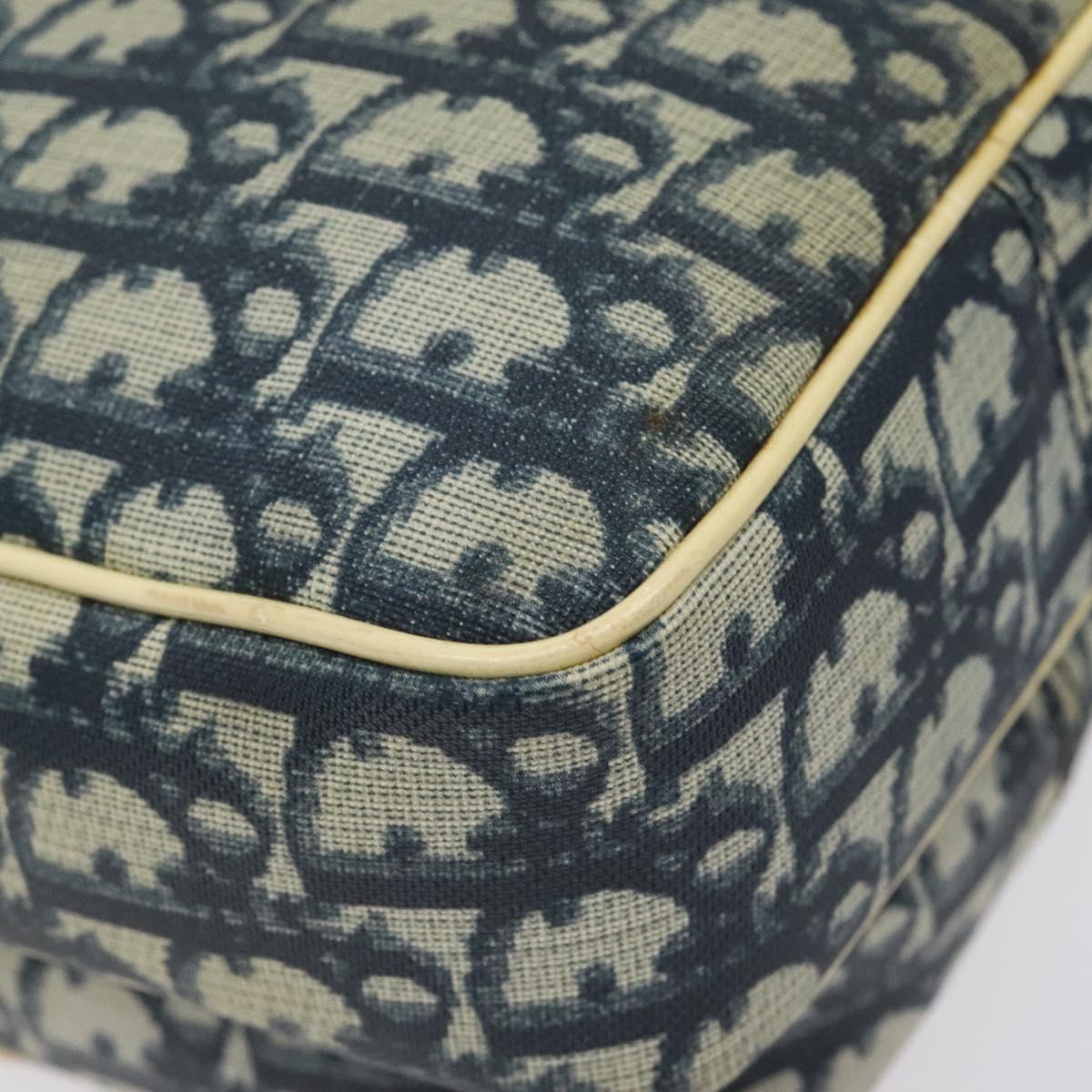 Christian Dior Trotter Canvas Shoulder Bag Navy Gold Auth BD2276