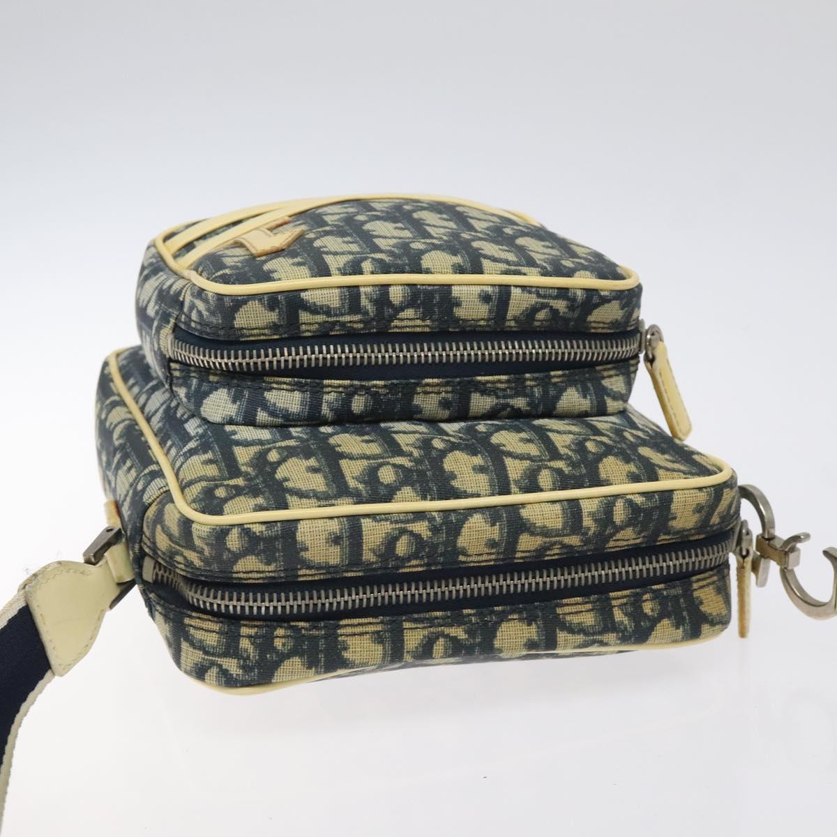Christian Dior Trotter Canvas Shoulder Bag Navy Gold Auth BD2276