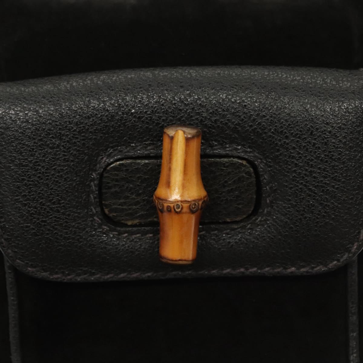 GUCCI Bamboo Backpack Suede Black Gold 003 2058 0030 Auth BD2283