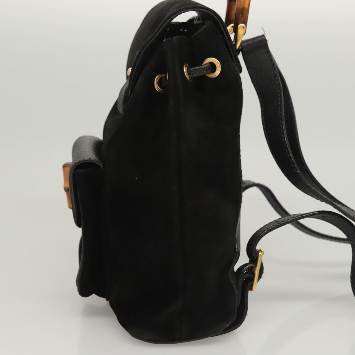 GUCCI Bamboo Backpack Suede Black Gold 003 2058 0030 Auth BD2283