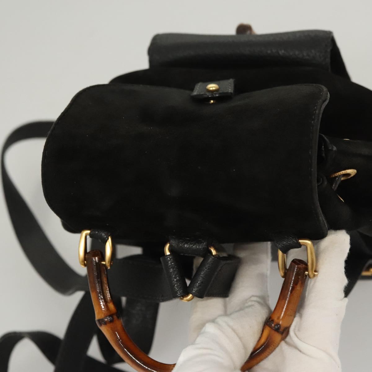 GUCCI Bamboo Backpack Suede Black Gold 003 2058 0030 Auth BD2283