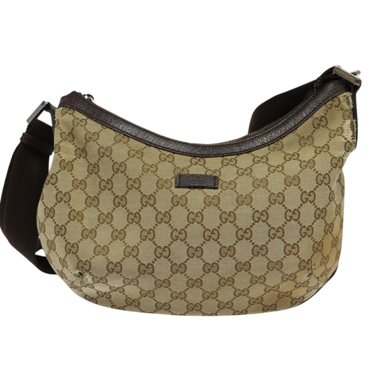 GUCCI GG Canvas Shoulder Bag Beige Silver 181092 Auth BD2285