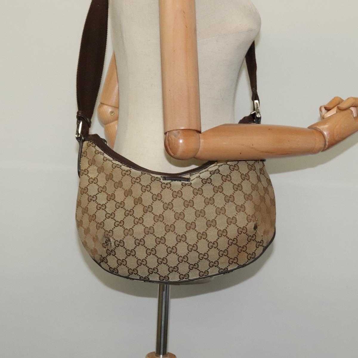 GUCCI GG Canvas Shoulder Bag Beige Silver 181092 Auth BD2285