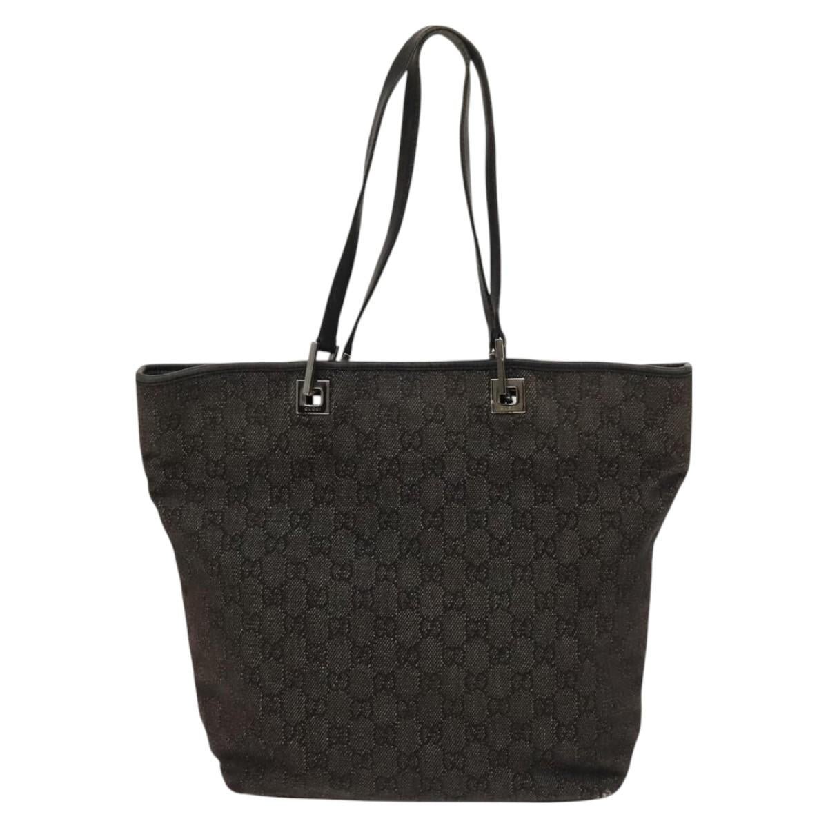 GUCCI GG Canvas Tote Bag Black Silver 001 1098 Auth BD2289