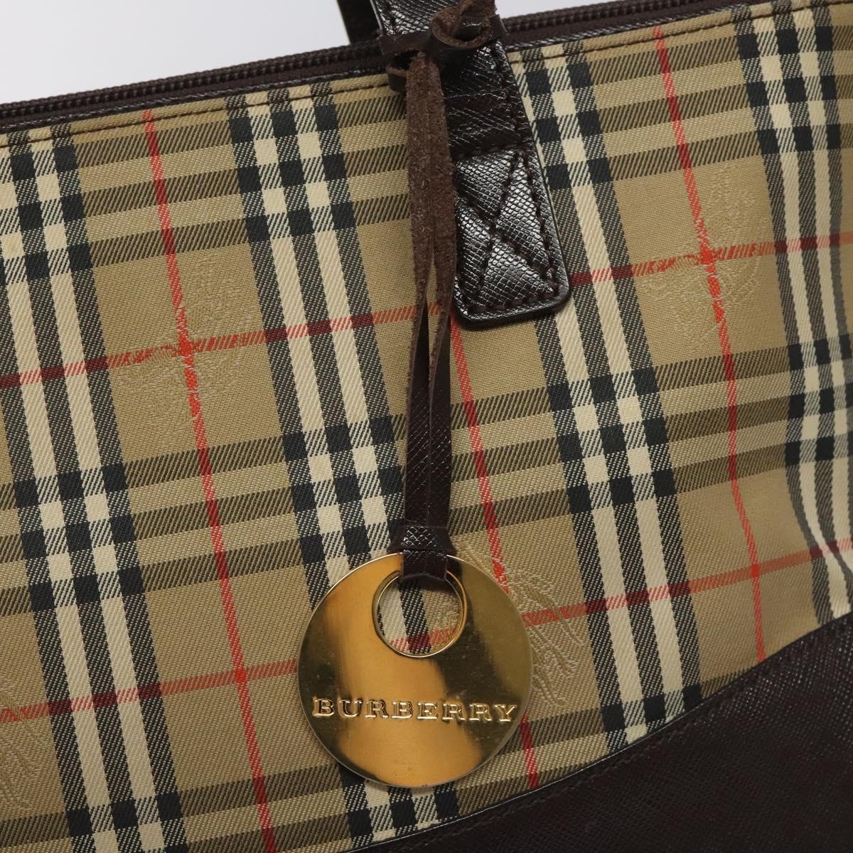 BURBERRY Nova Check Hand Bag Canvas Beige Brown gold Auth BD238