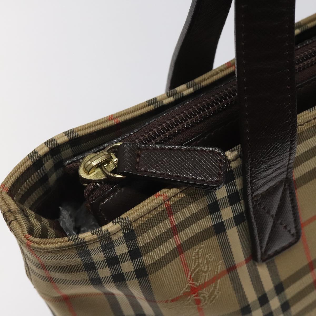 BURBERRY Nova Check Hand Bag Canvas Beige Brown gold Auth BD238