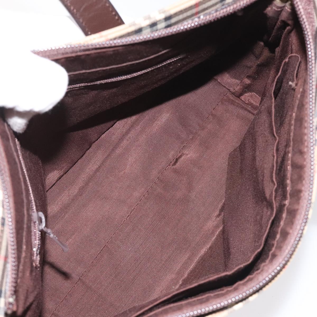 BURBERRY Nova Check Hand Bag Canvas Beige Brown gold Auth BD238