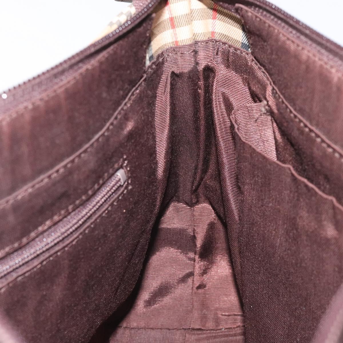 BURBERRY Nova Check Hand Bag Canvas Beige Brown gold Auth BD238