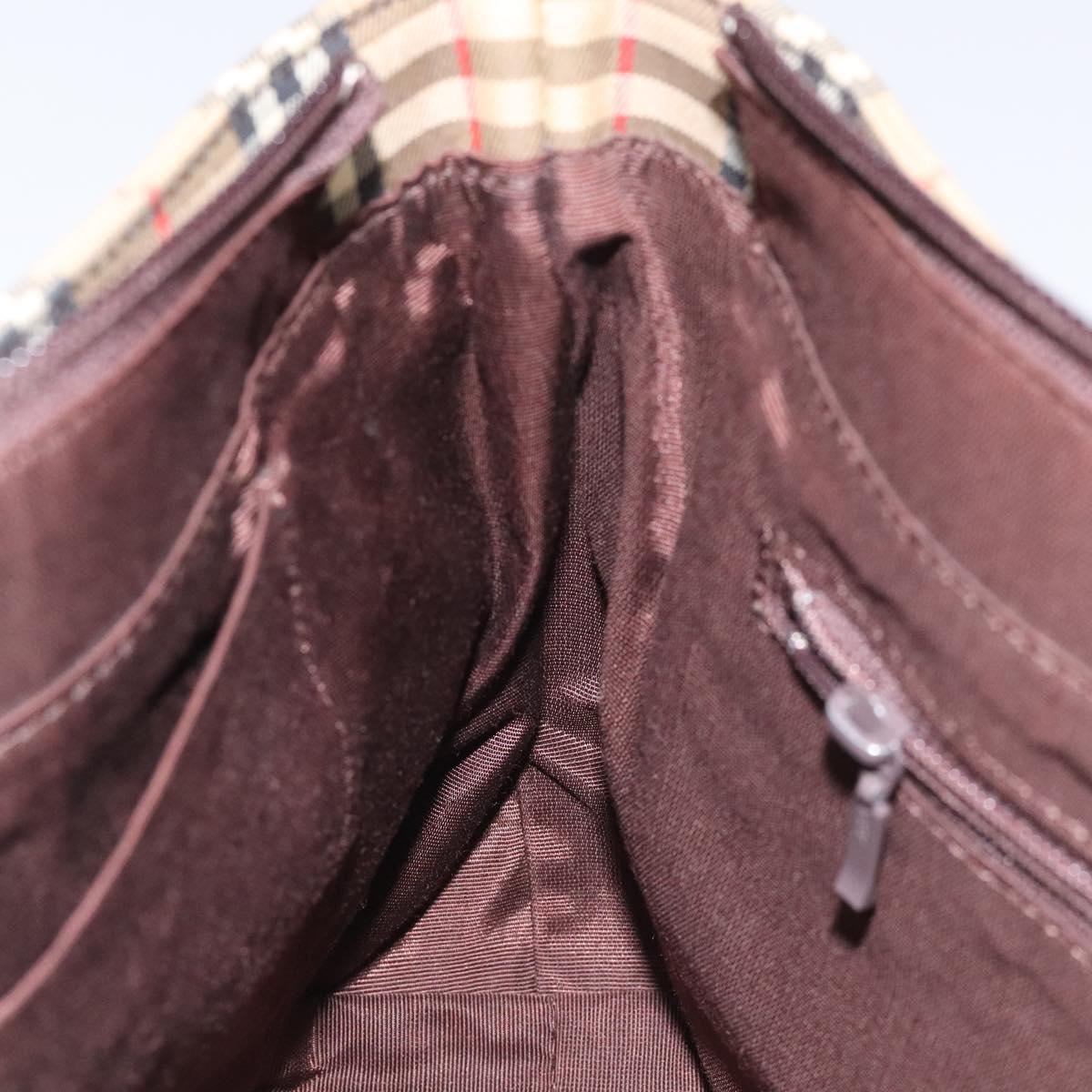 BURBERRY Nova Check Hand Bag Canvas Beige Brown gold Auth BD238