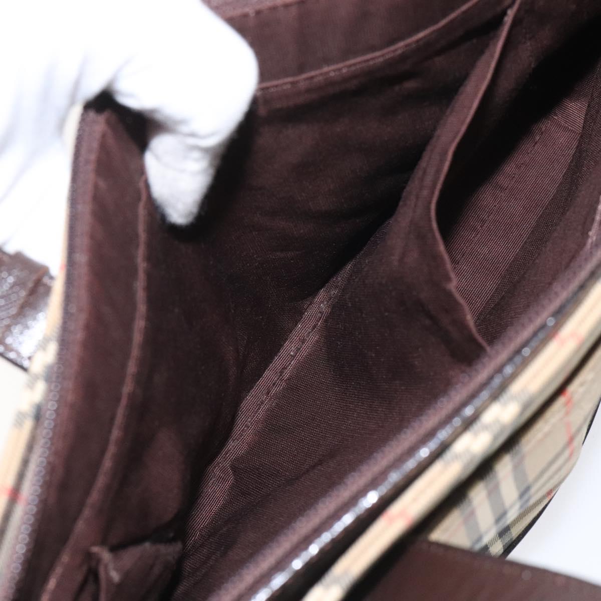 BURBERRY Nova Check Hand Bag Canvas Beige Brown gold Auth BD238