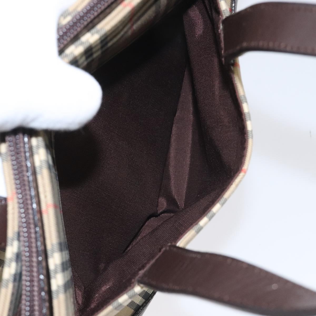 BURBERRY Nova Check Hand Bag Canvas Beige Brown gold Auth BD238