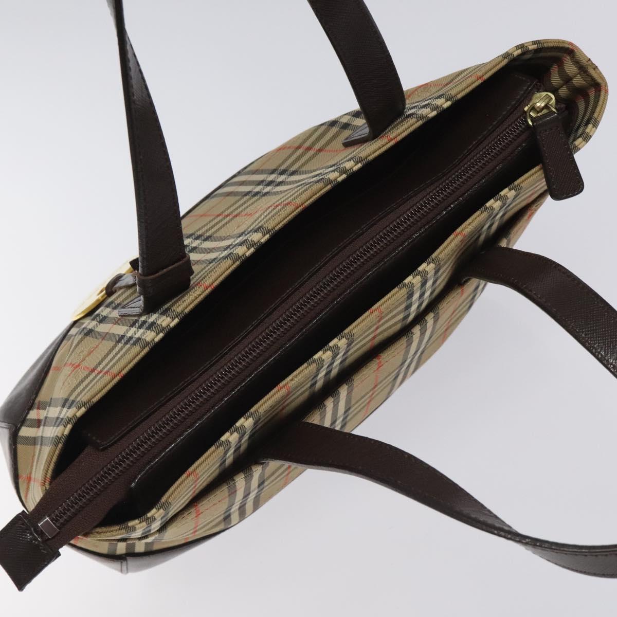 BURBERRY Nova Check Hand Bag Canvas Beige Brown gold Auth BD238