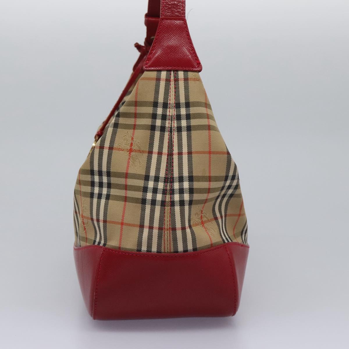 Burberrys Nova Check Shoulder Bag Canvas Beige Red gold Auth BD251