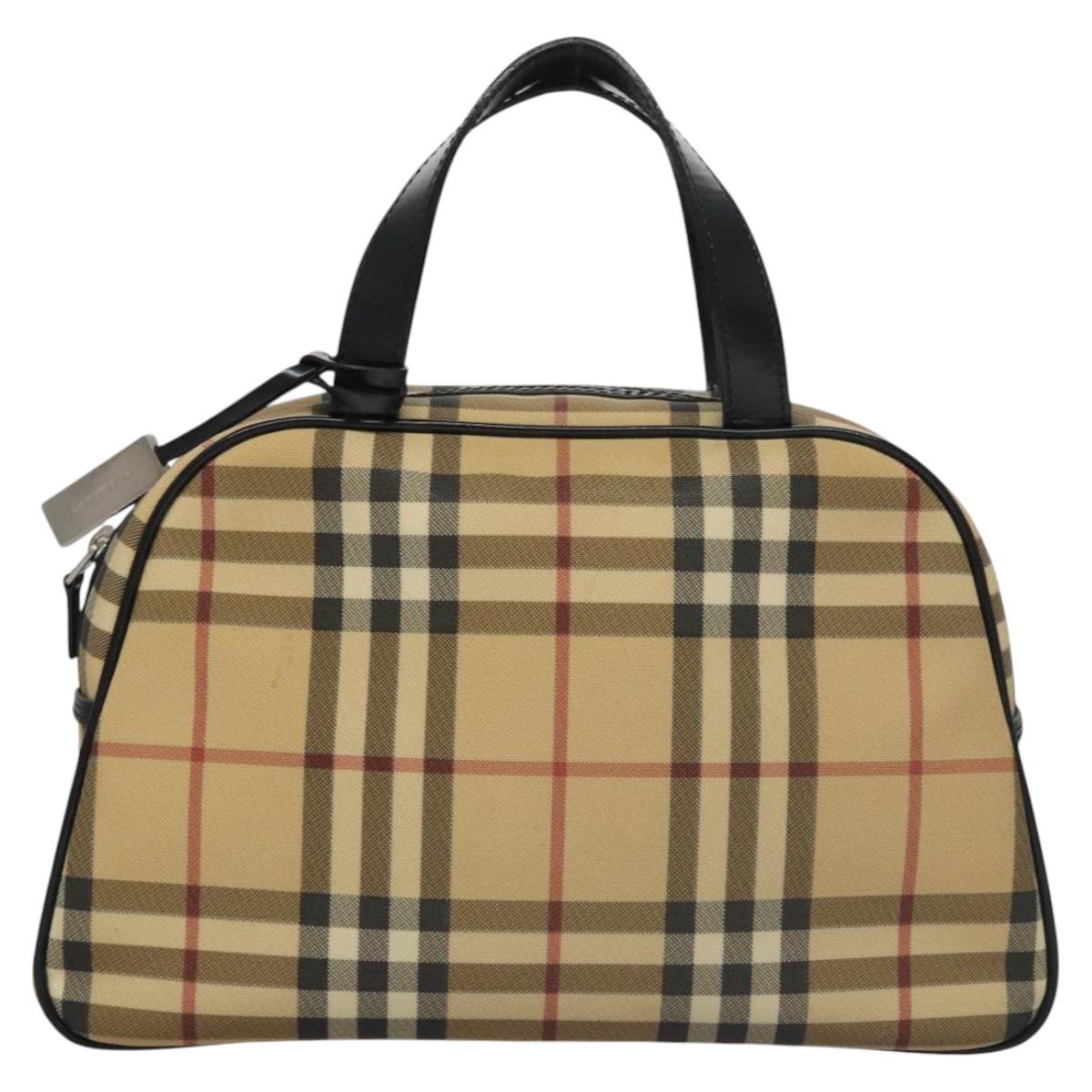 BURBERRY Nova Check Hand Bag PVC Beige Auth BD255