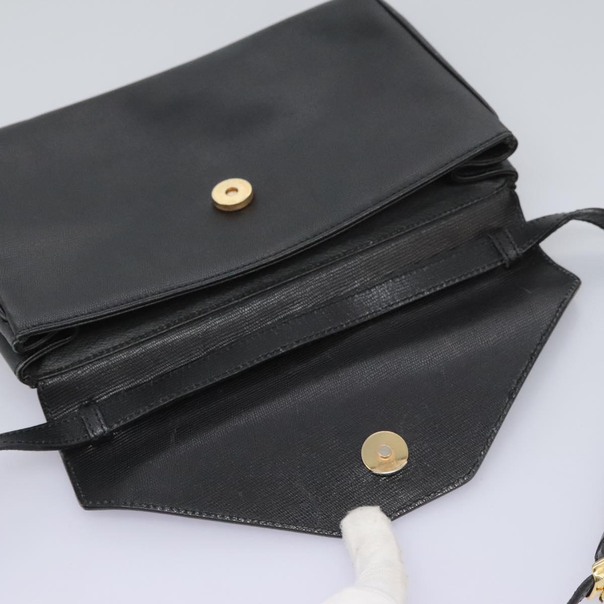 CELINE Shoulder Bag Leather Black Gold Auth BD268