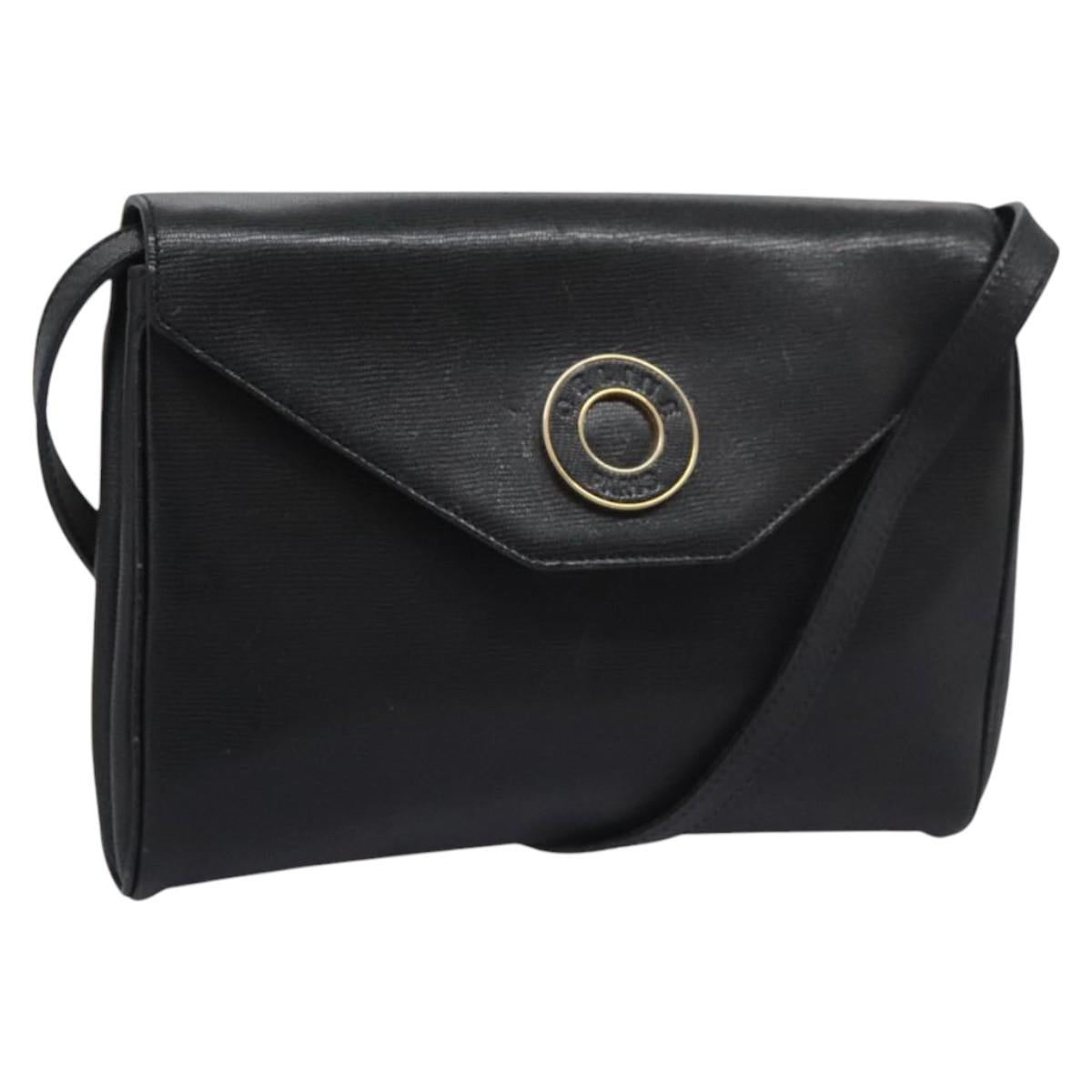 CELINE Shoulder Bag Leather Black Gold Auth BD268