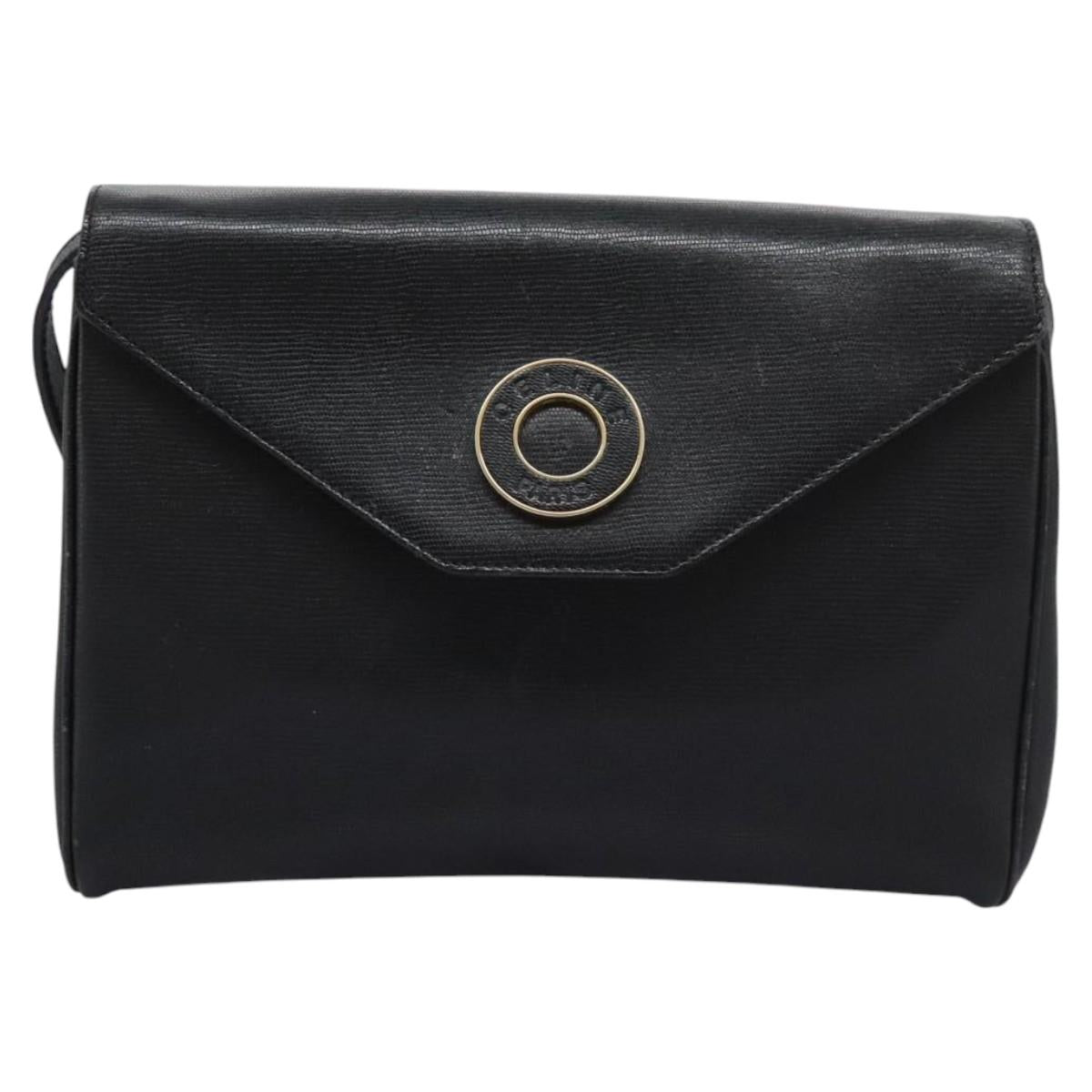 CELINE Shoulder Bag Leather Black Gold Auth BD268
