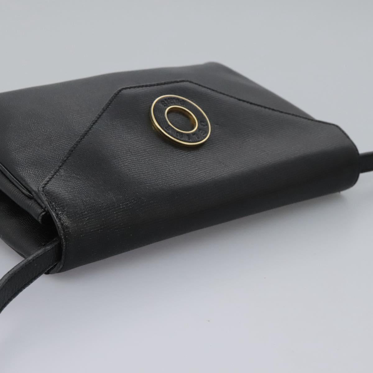 CELINE Shoulder Bag Leather Black Gold Auth BD268