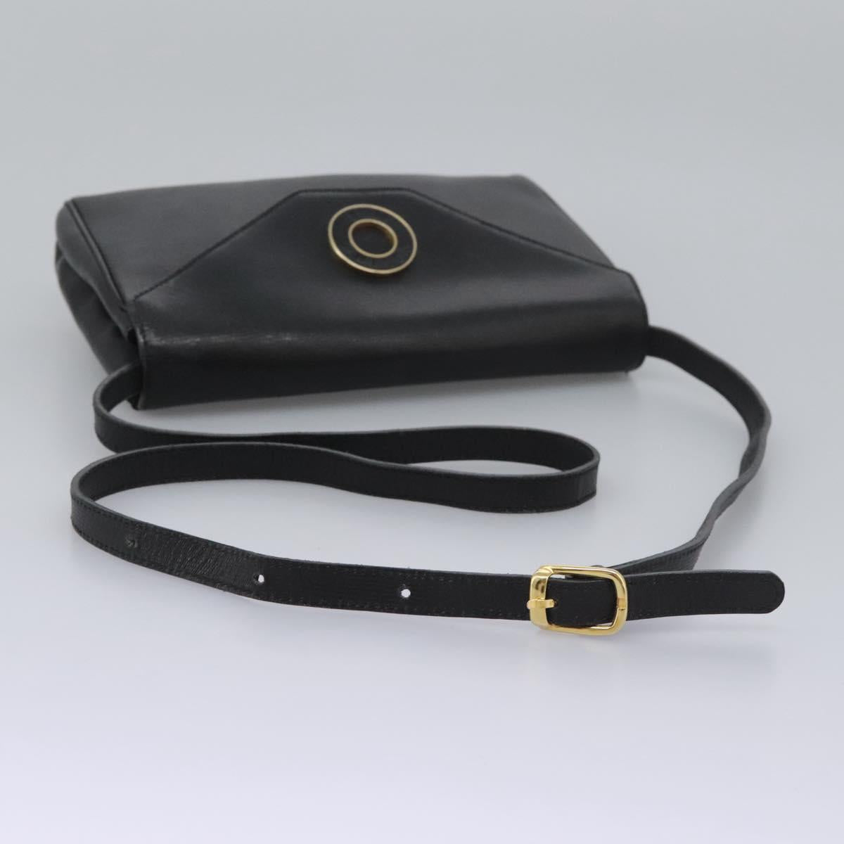 CELINE Shoulder Bag Leather Black Gold Auth BD268