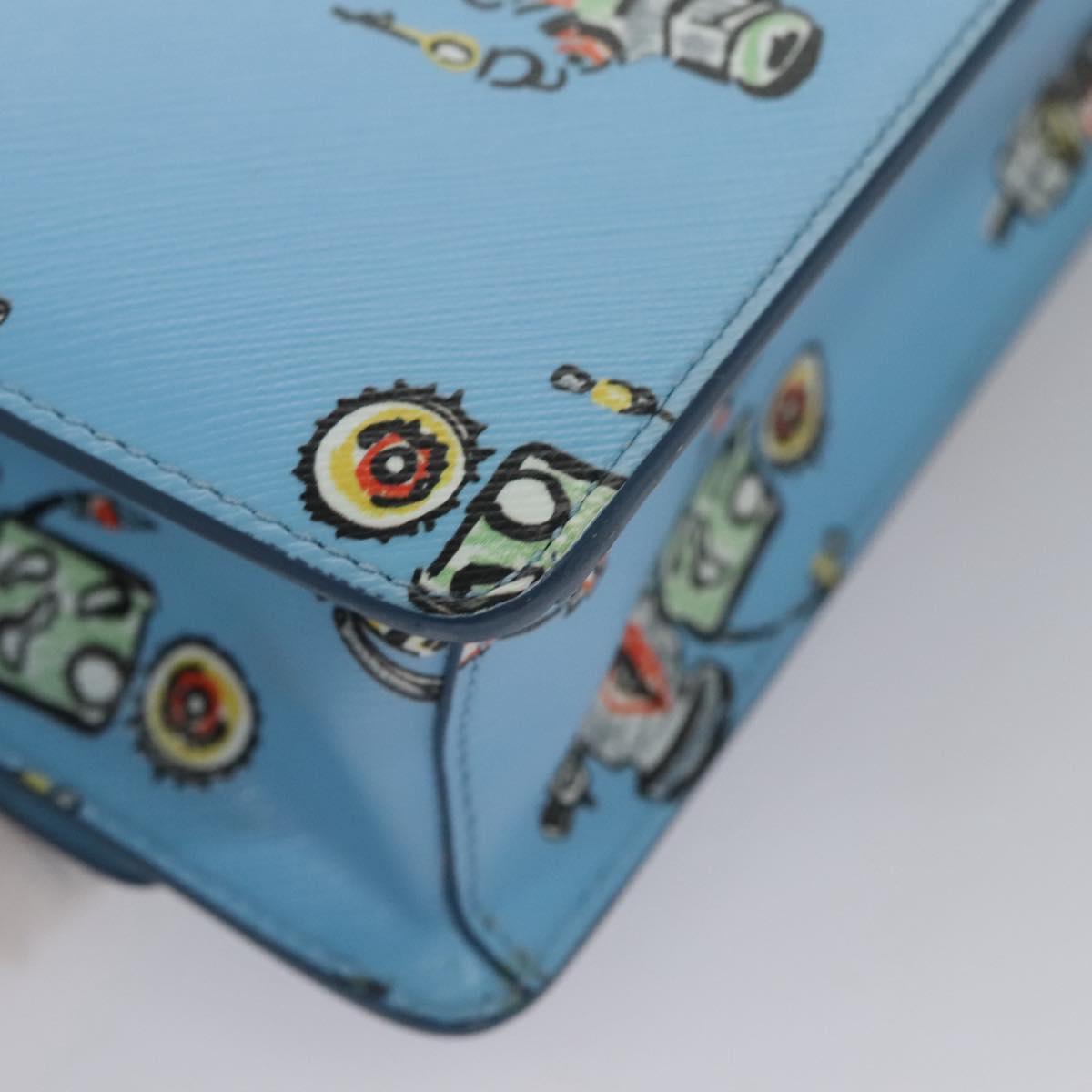 PRADA Chain Shoulder Bag Safiano leather Blue Silver Auth BD270AV