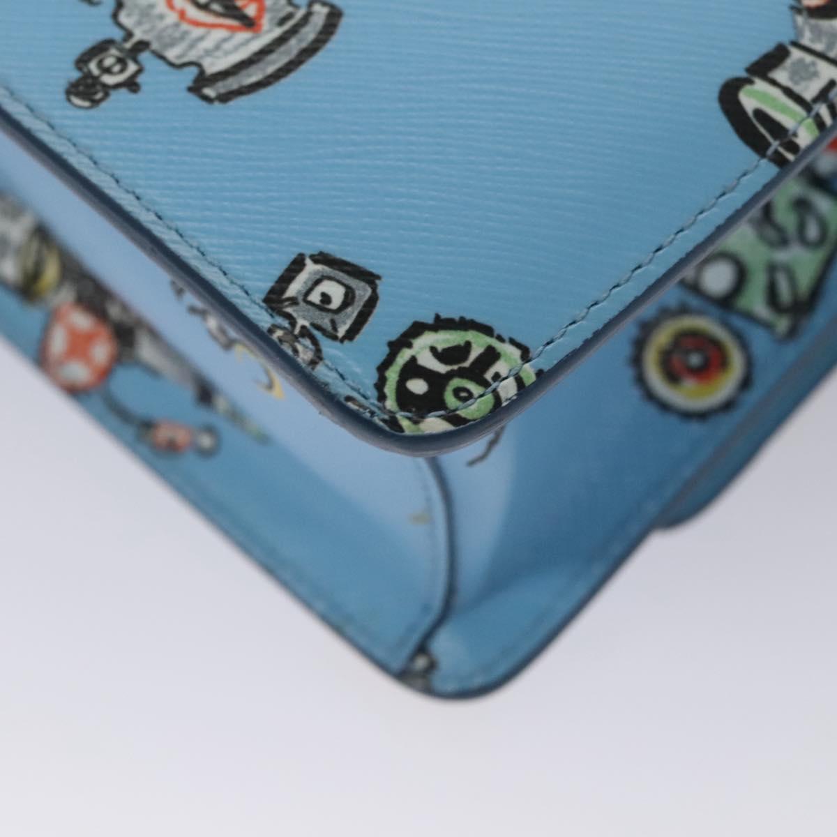 PRADA Chain Shoulder Bag Safiano leather Blue Silver Auth BD270AV