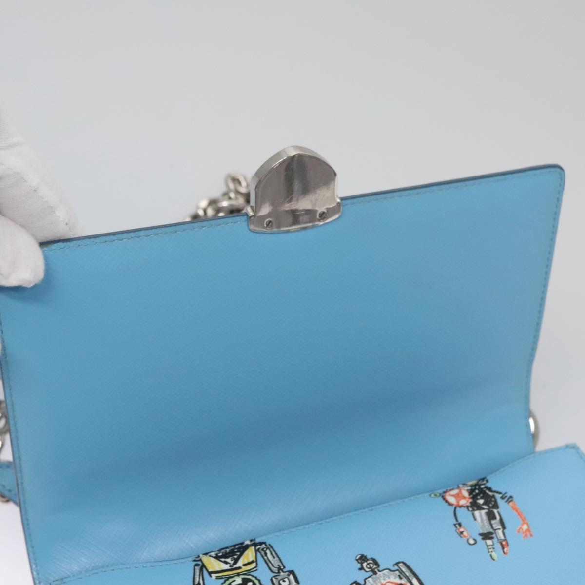 PRADA Chain Shoulder Bag Safiano leather Blue Silver Auth BD270AV