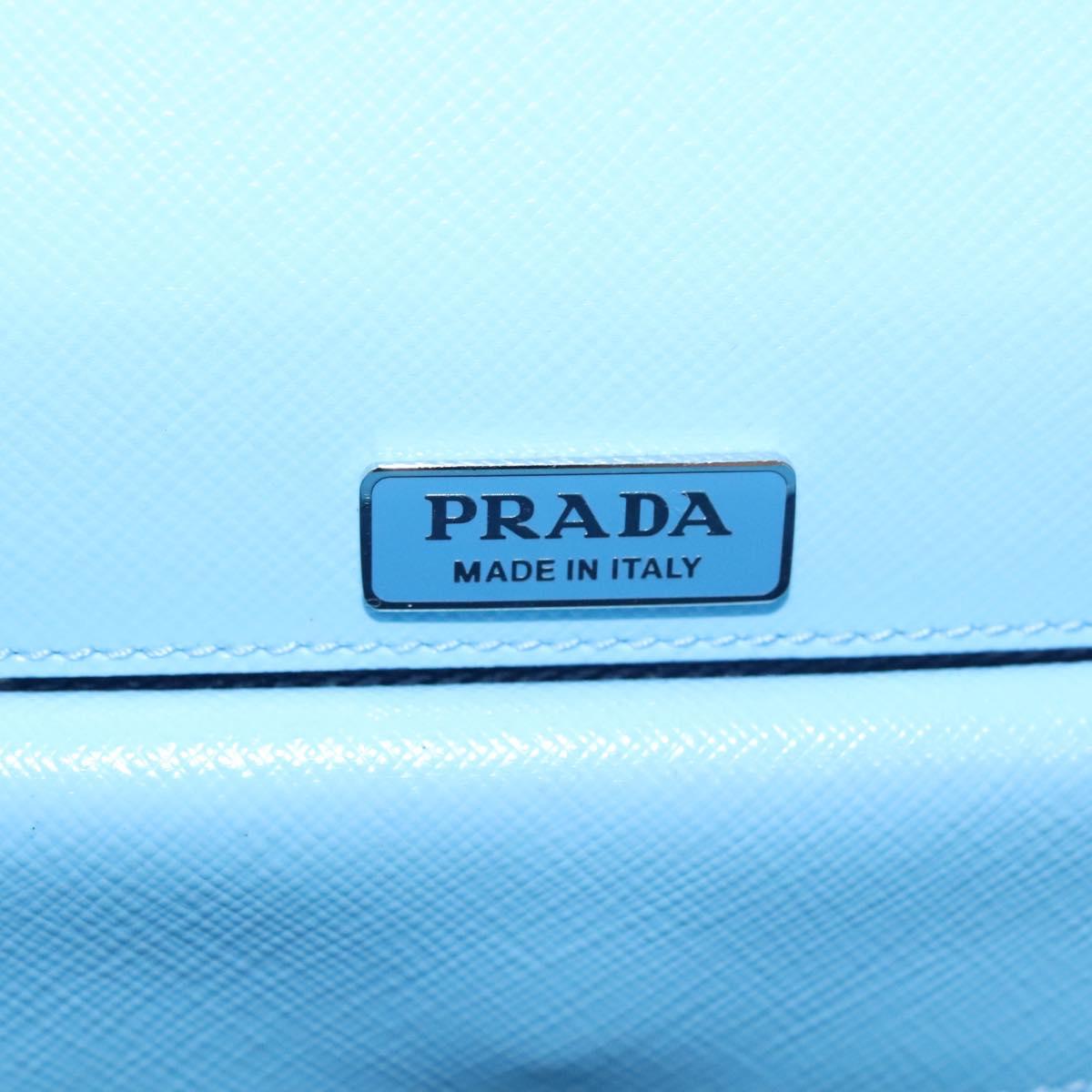 PRADA Chain Shoulder Bag Safiano leather Blue Silver Auth BD270AV