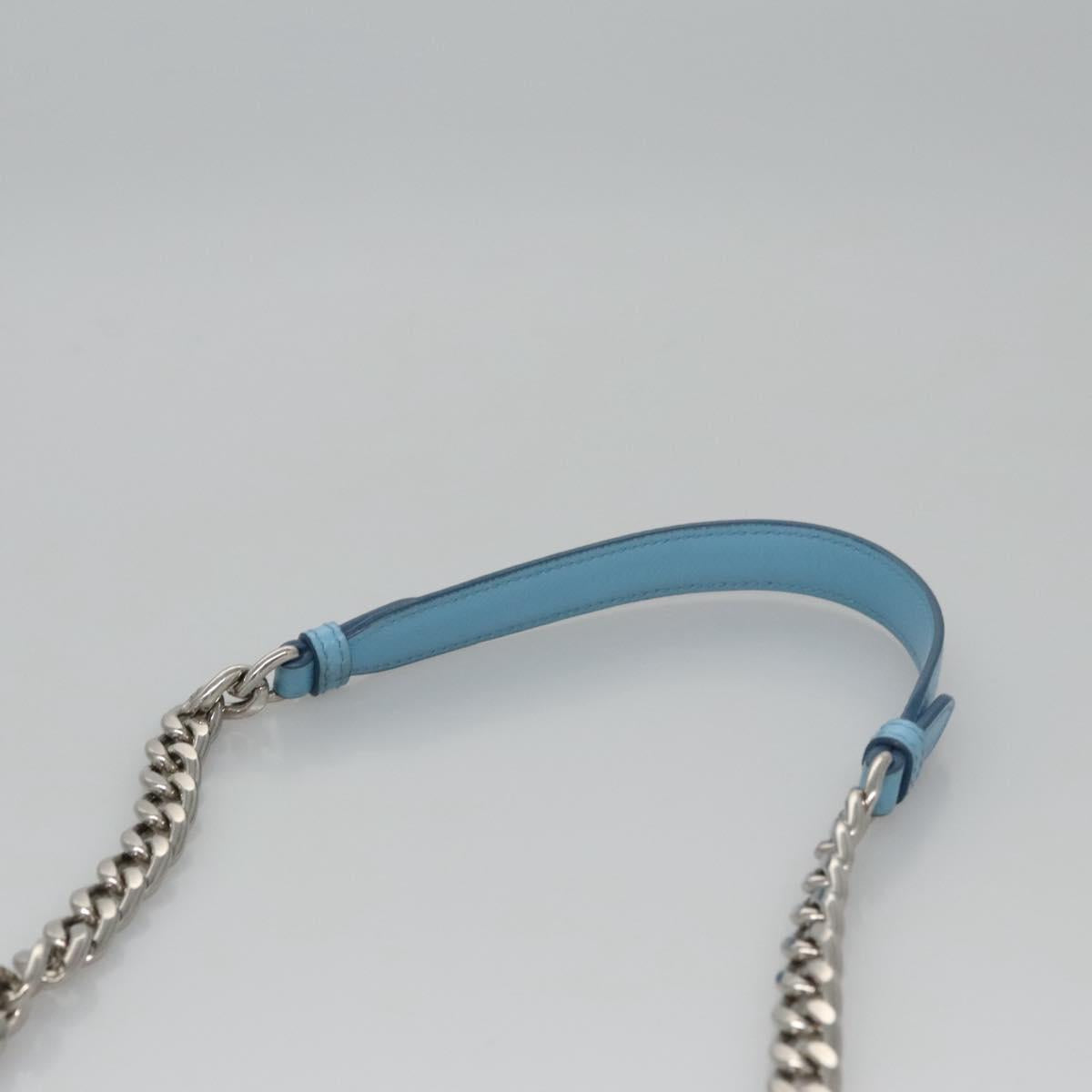 PRADA Chain Shoulder Bag Safiano leather Blue Silver Auth BD270AV