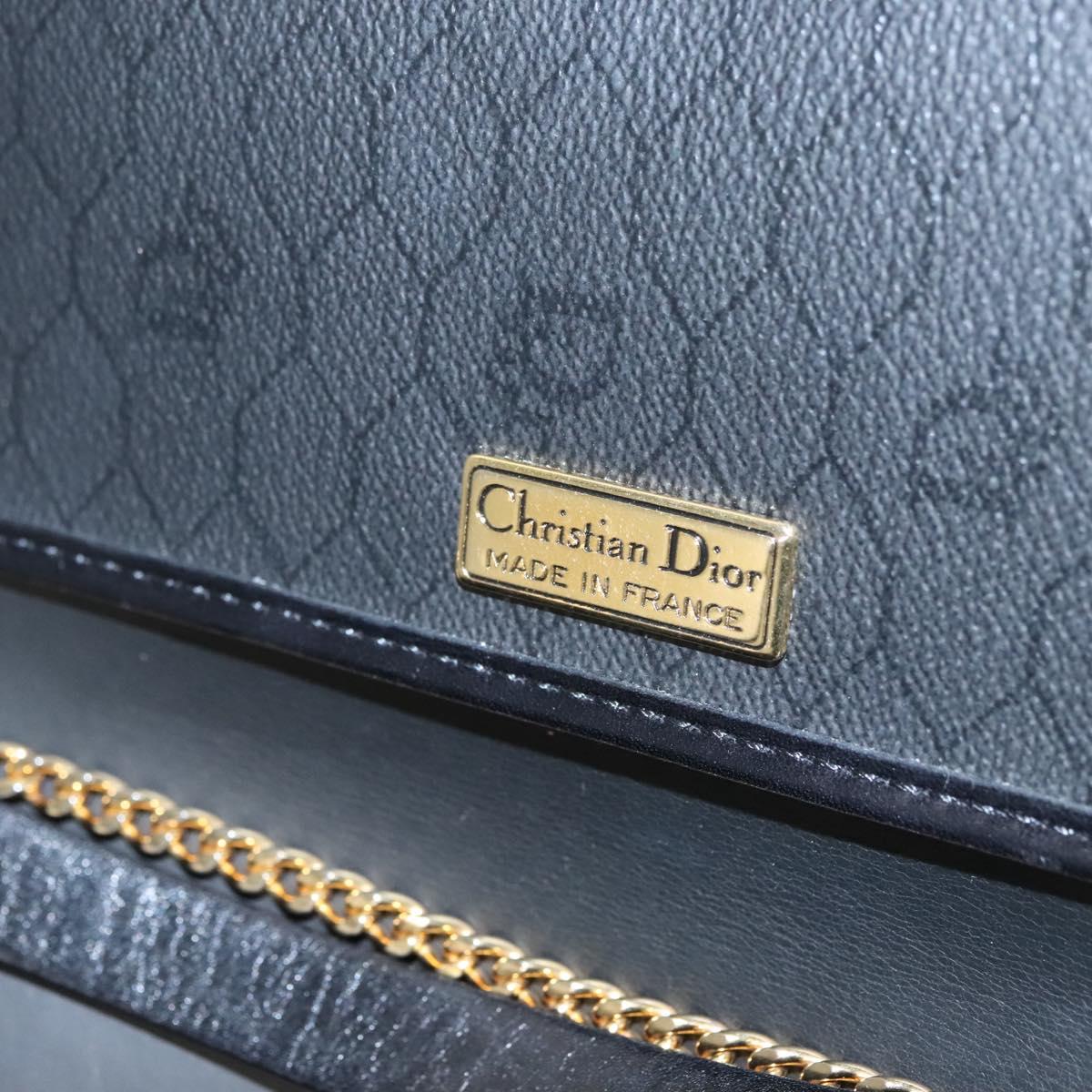 Christian Dior Honeycomb Canvas Chain Shoulder Bag PVC Black Gold Auth BD281
