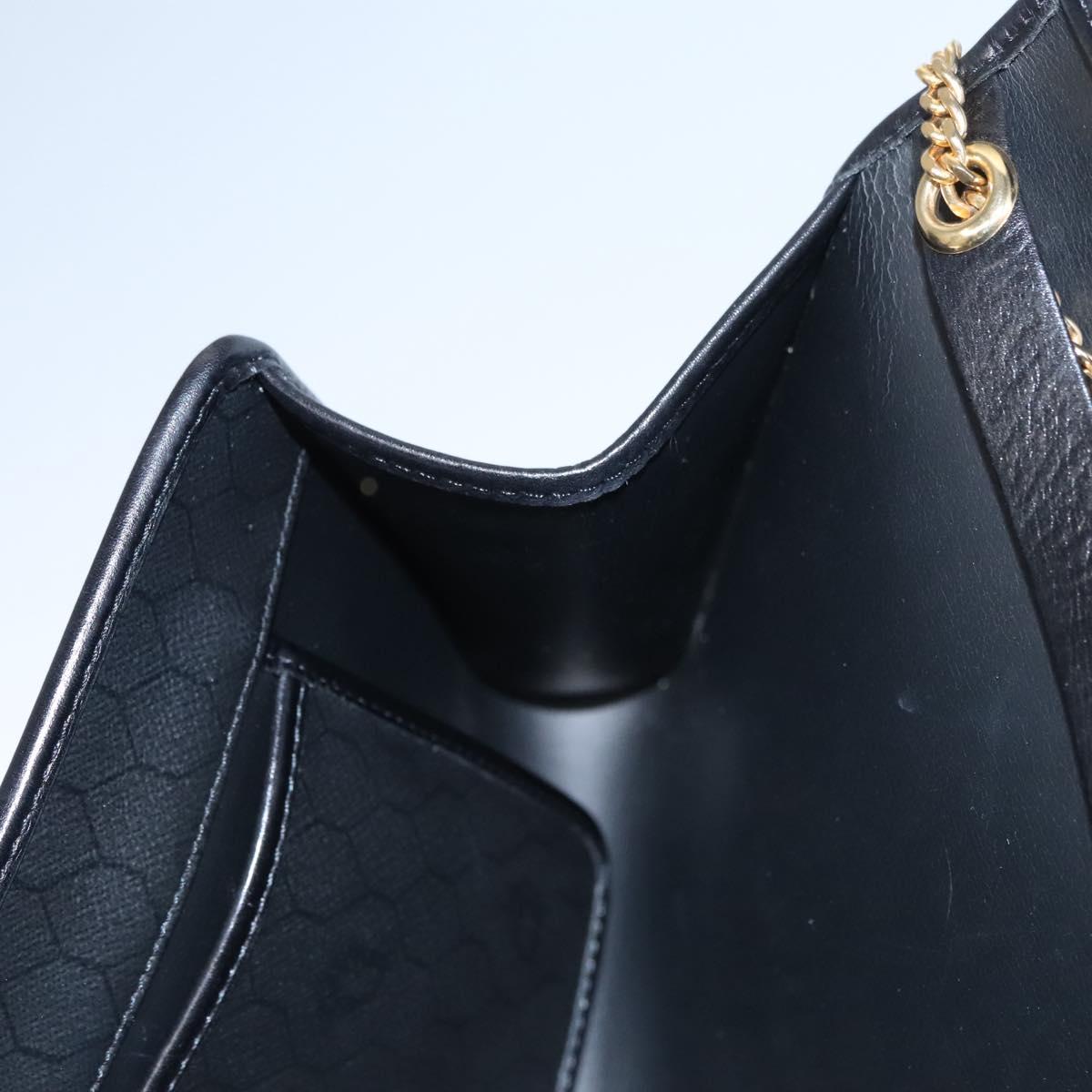 Christian Dior Honeycomb Canvas Chain Shoulder Bag PVC Black Gold Auth BD281