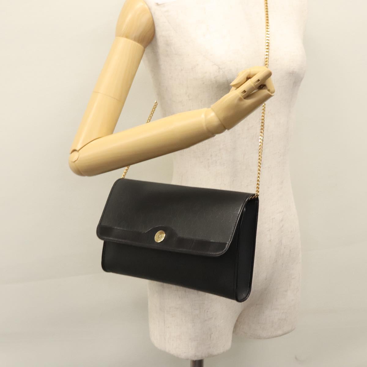 Christian Dior Honeycomb Canvas Chain Shoulder Bag PVC Black Gold Auth BD281