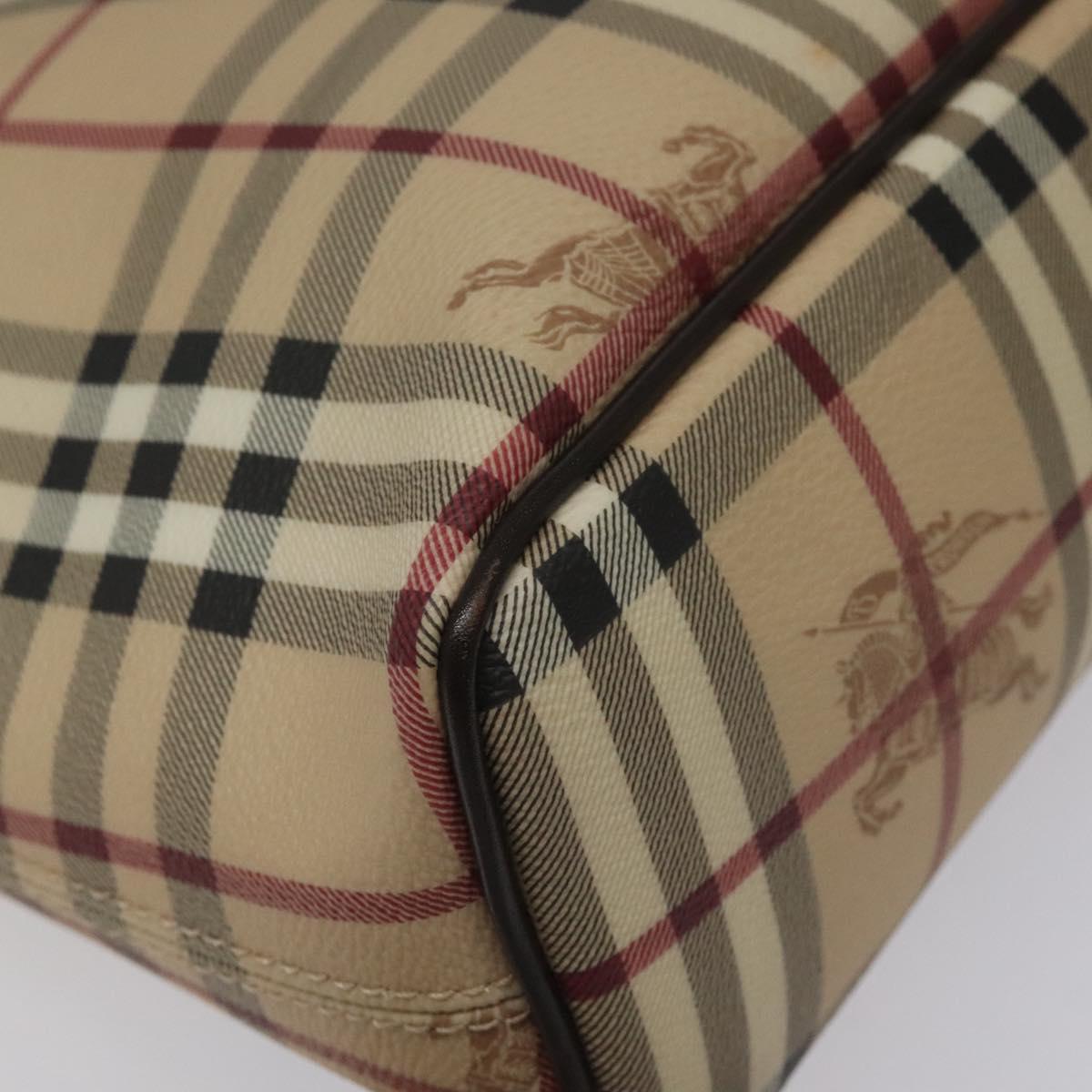 BURBERRY Nova Check Tote Bag PVC Leather Beige Dark Brown gold Auth BD286