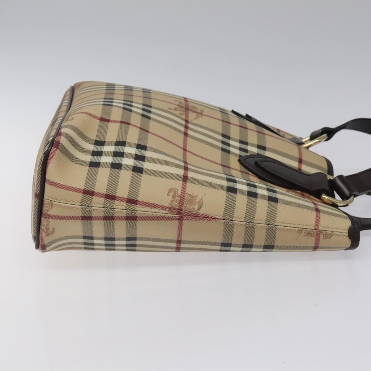 BURBERRY Nova Check Tote Bag PVC Leather Beige Dark Brown gold Auth BD286