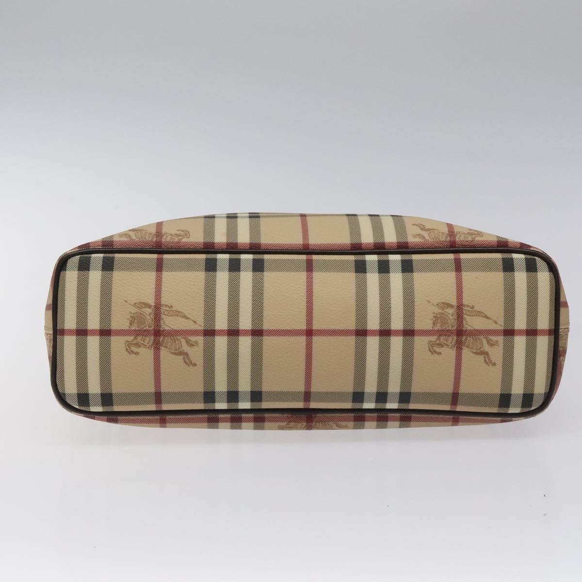 BURBERRY Nova Check Tote Bag PVC Leather Beige Dark Brown gold Auth BD286