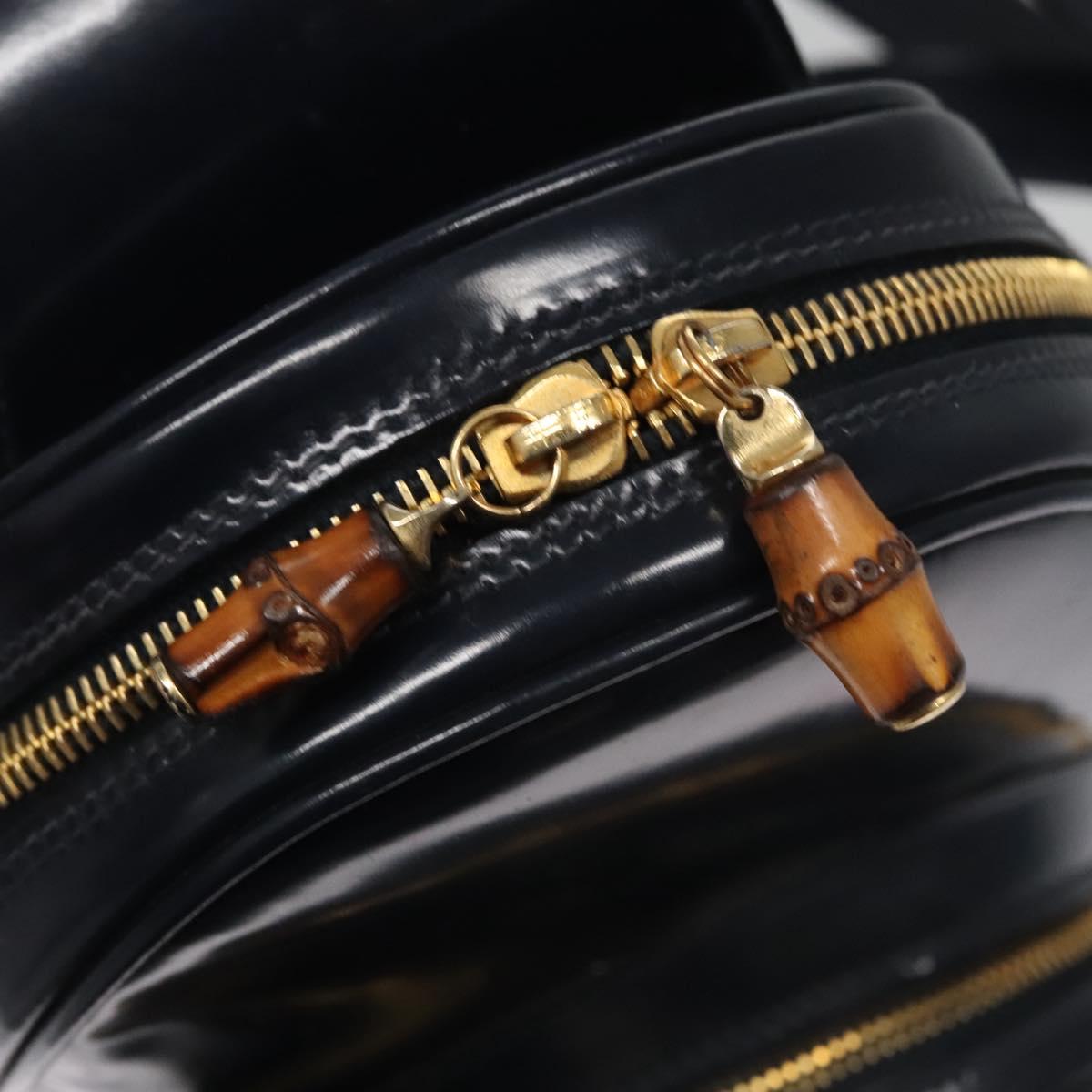GUCCI Bamboo Body Bag Patent leather Navy Gold Auth BD339