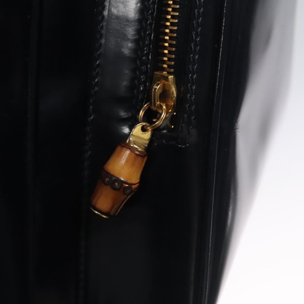 GUCCI Bamboo Body Bag Patent leather Navy Gold Auth BD339