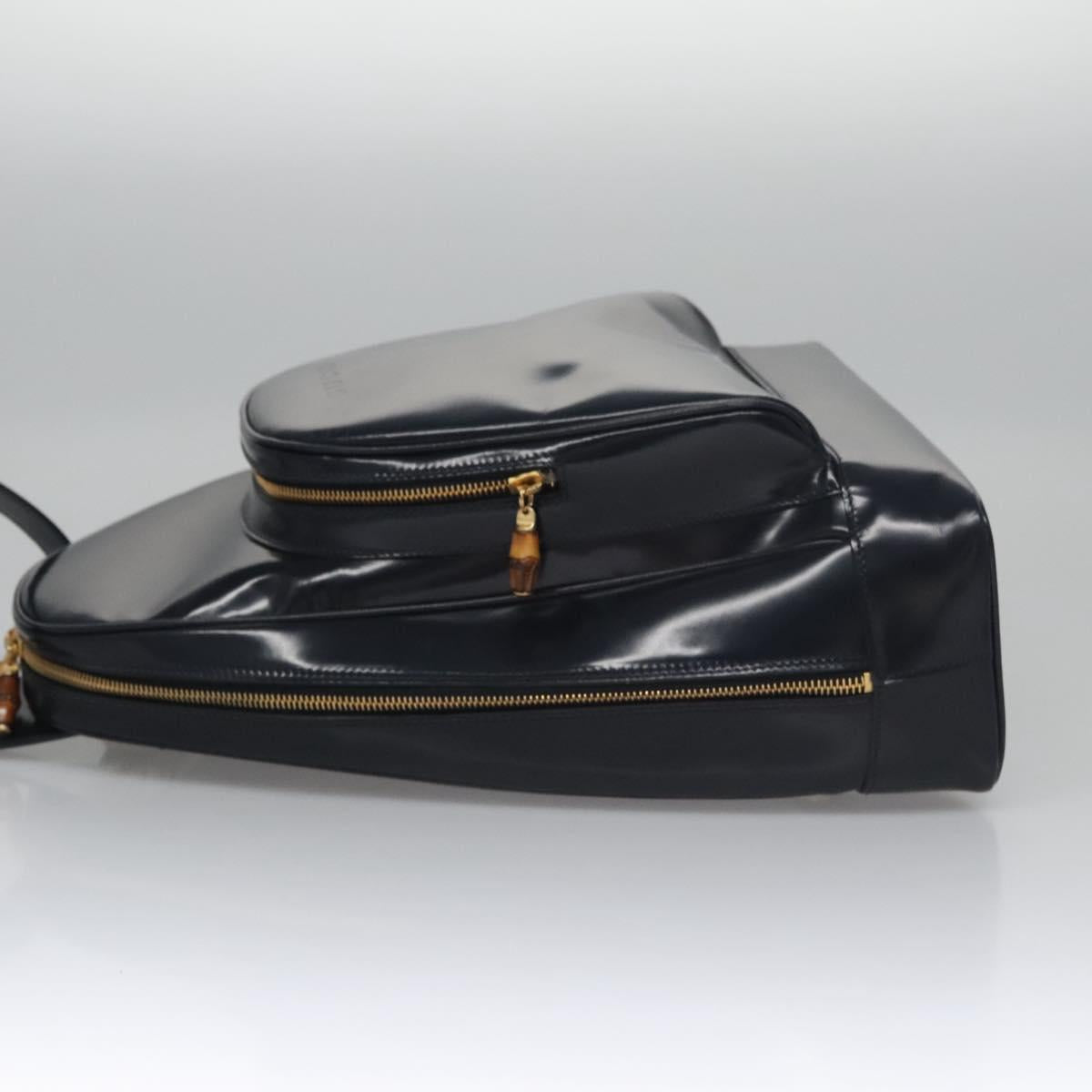 GUCCI Bamboo Body Bag Patent leather Navy Gold Auth BD339