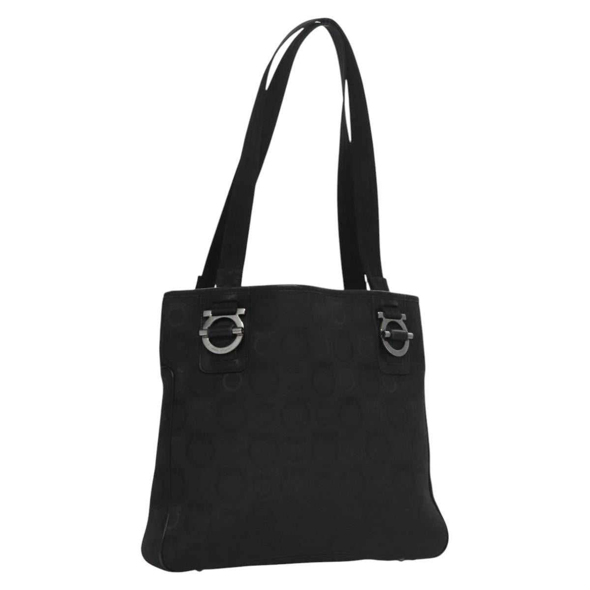 Salvatore Ferragamo Gancini Tote Bag Canvas Black Auth BD344