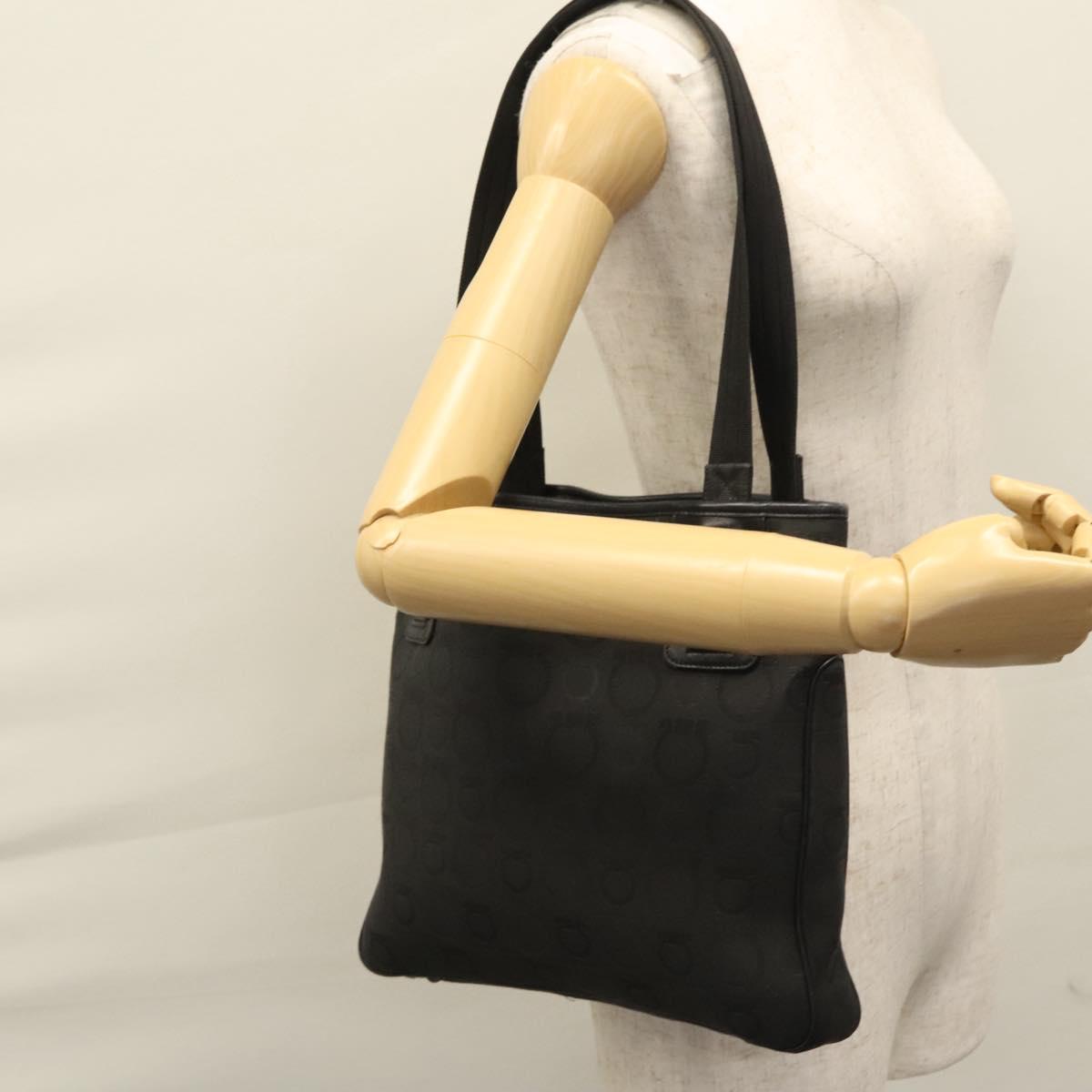 Salvatore Ferragamo Gancini Tote Bag Canvas Black Auth BD344