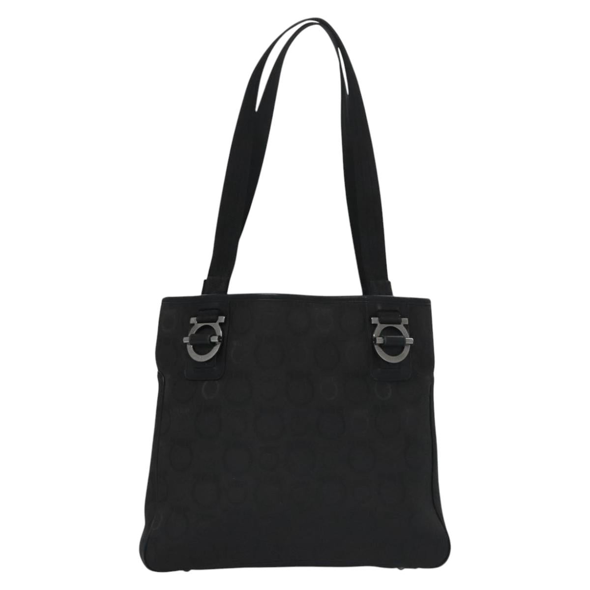 Salvatore Ferragamo Gancini Tote Bag Canvas Black Auth BD344
