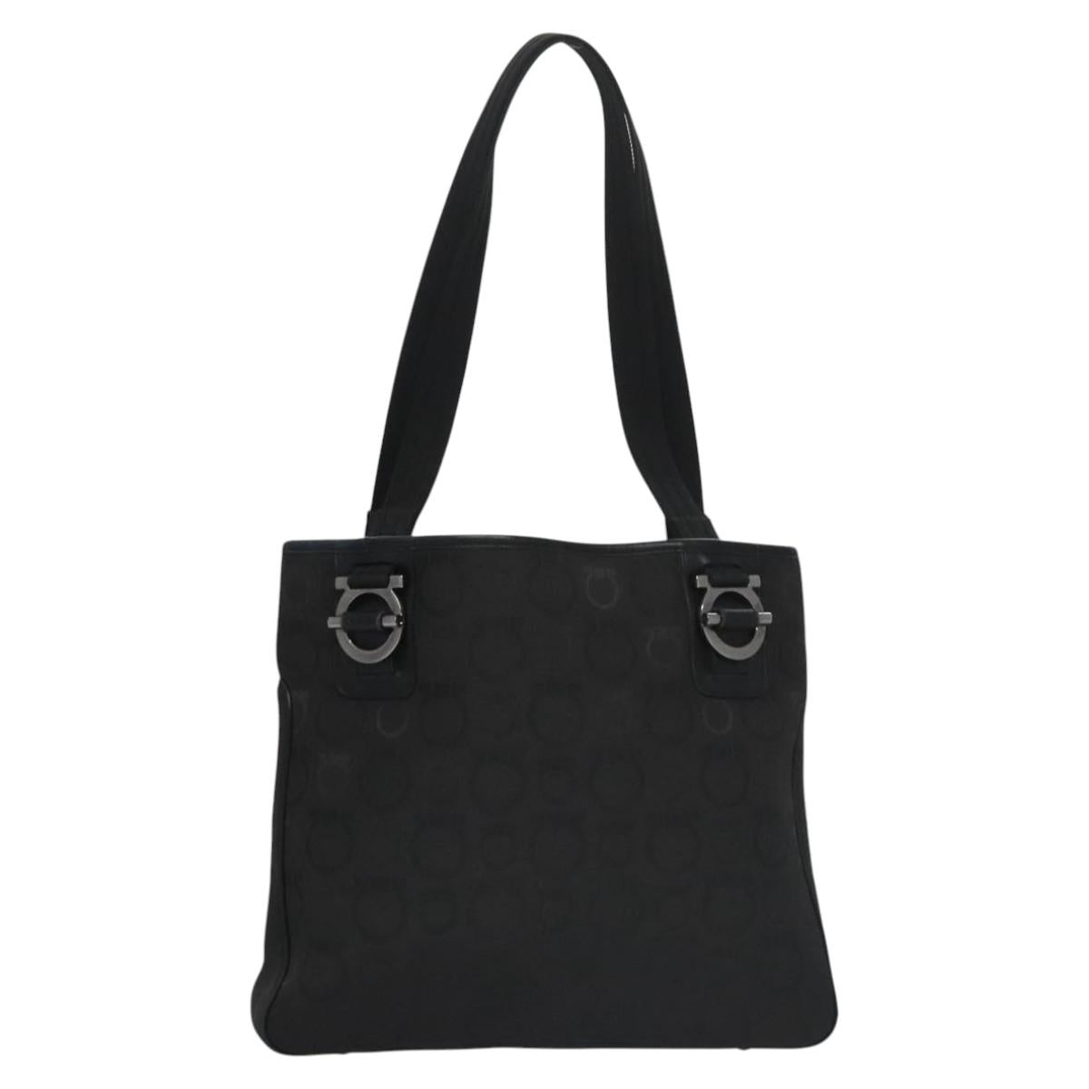 Salvatore Ferragamo Gancini Tote Bag Canvas Black Auth BD344
