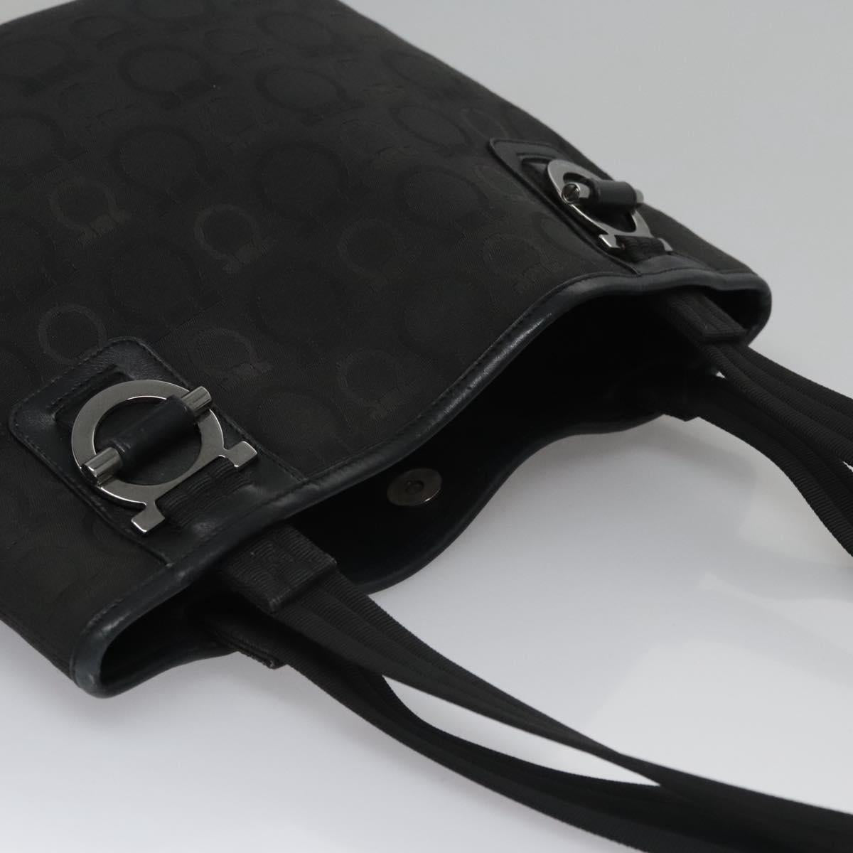 Salvatore Ferragamo Gancini Tote Bag Canvas Black Auth BD344
