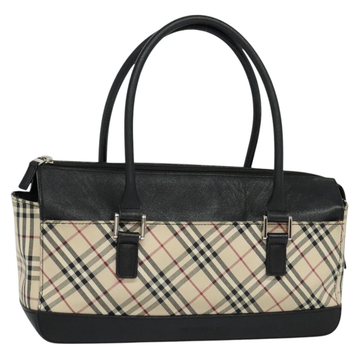 BURBERRY Nova Check Hand Bag Canvas Beige Black Auth BD352
