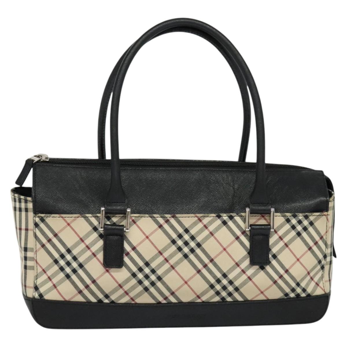 BURBERRY Nova Check Hand Bag Canvas Beige Black Auth BD352