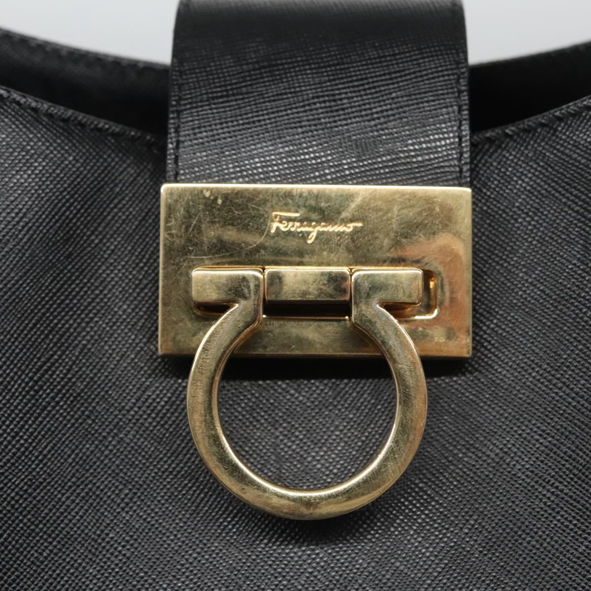 Salvatore Ferragamo Gancini Shoulder Bag Leather Black Auth BD371